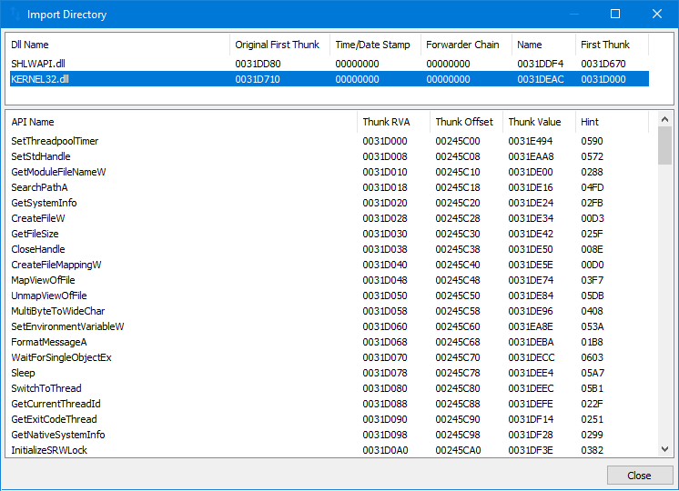 Import table concept