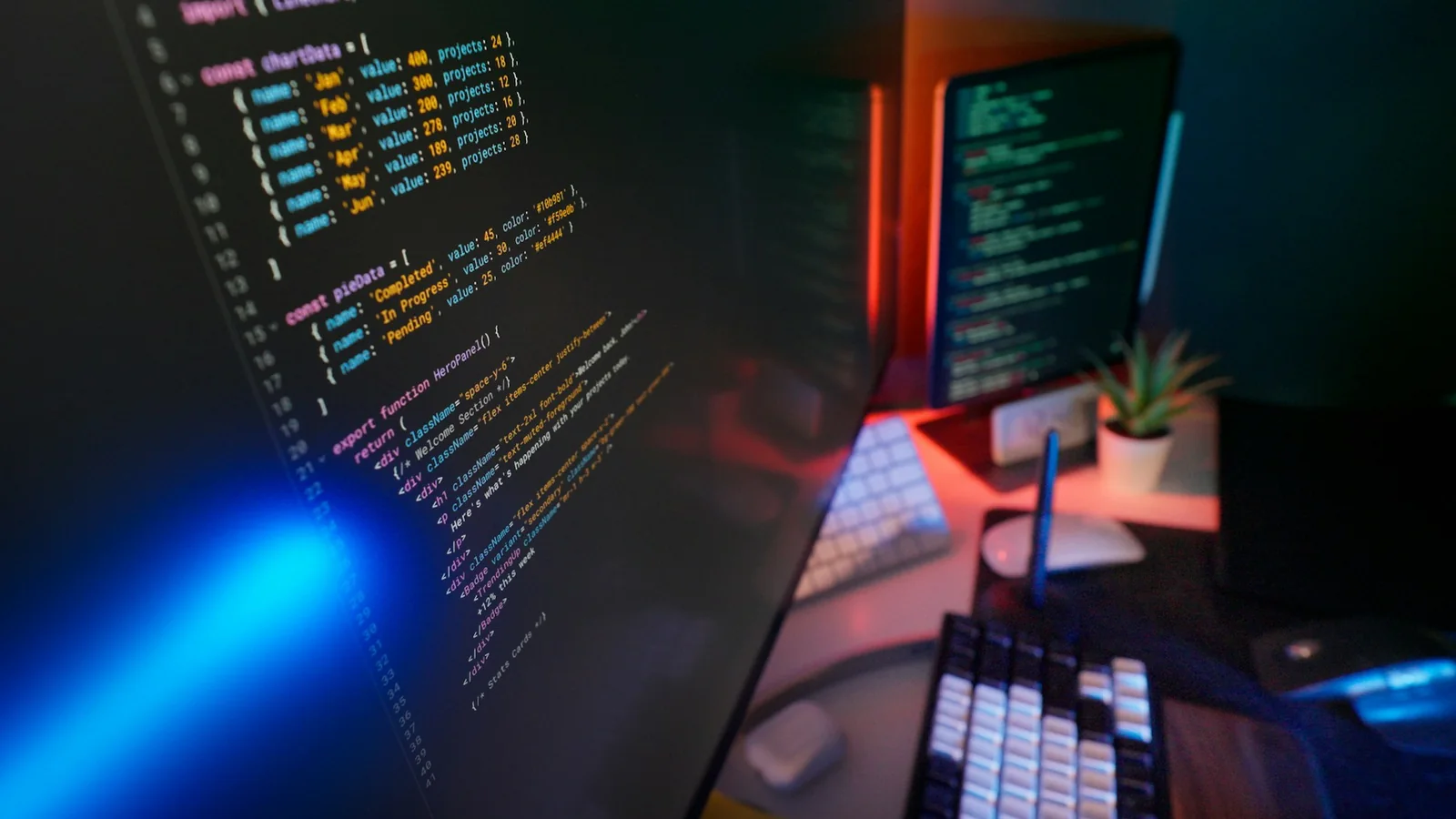 Multiple screens of software work representing CI and developer endpoint review