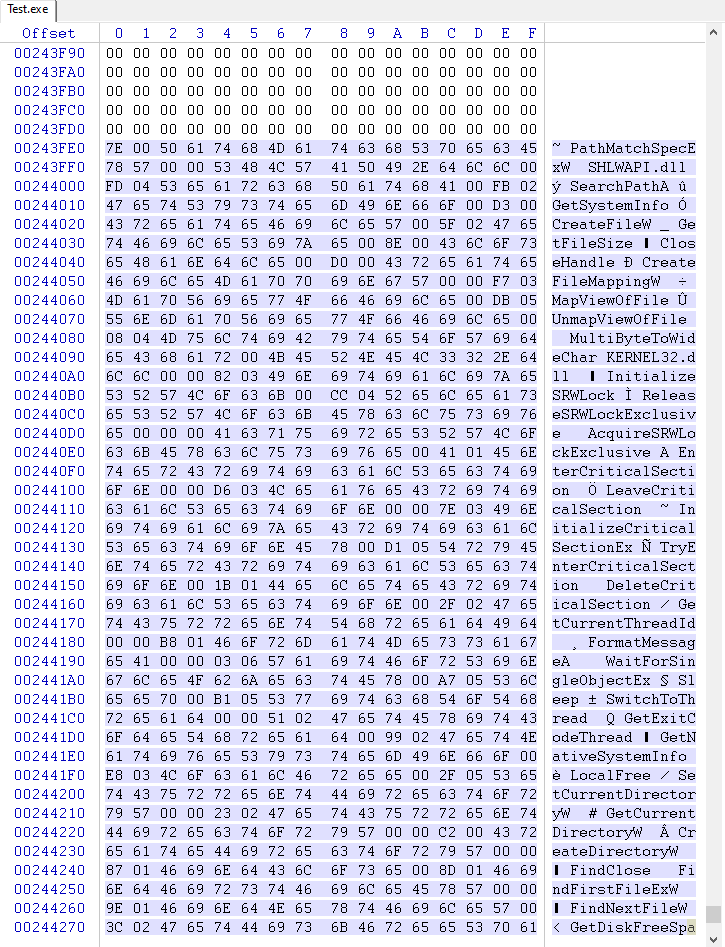 Imported function name strings